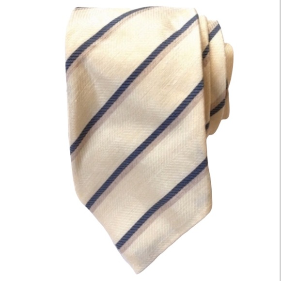 NWOT BANANA REPUBLIC Heritage Striped Silk-Linen Blend Men’s Tie, Yellow - Picture 8 of 8
